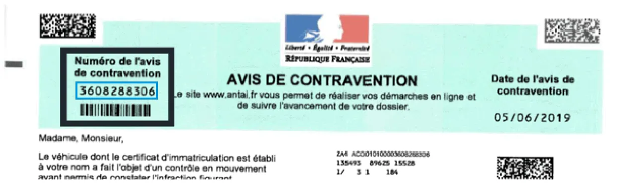 Avis de contravention